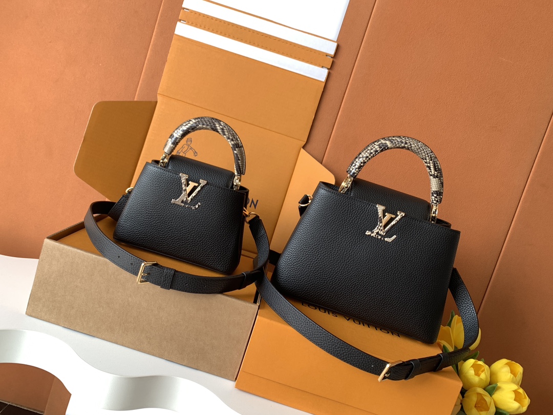 TOP Louis Vuitton LV Capucines Bag 21cm/27cm - Black with Glossy Python Gold