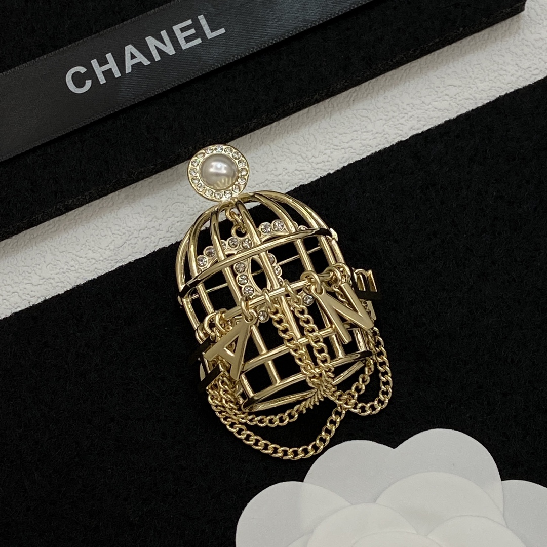 TOP CHANEL Cage Brooch - Gold