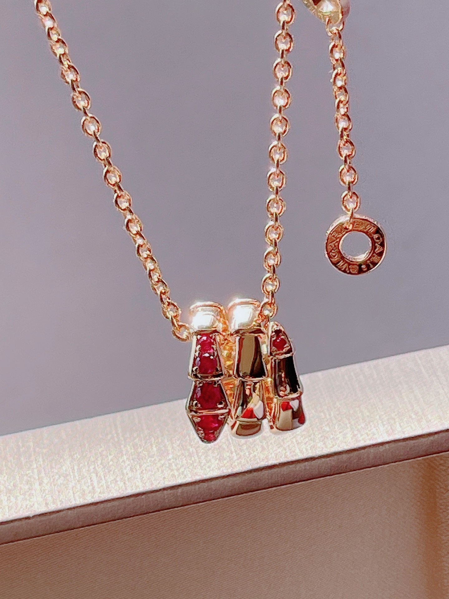 TOP BVLGARI Diamond Snake Bone Necklace - Rose Gold with Rose Pink