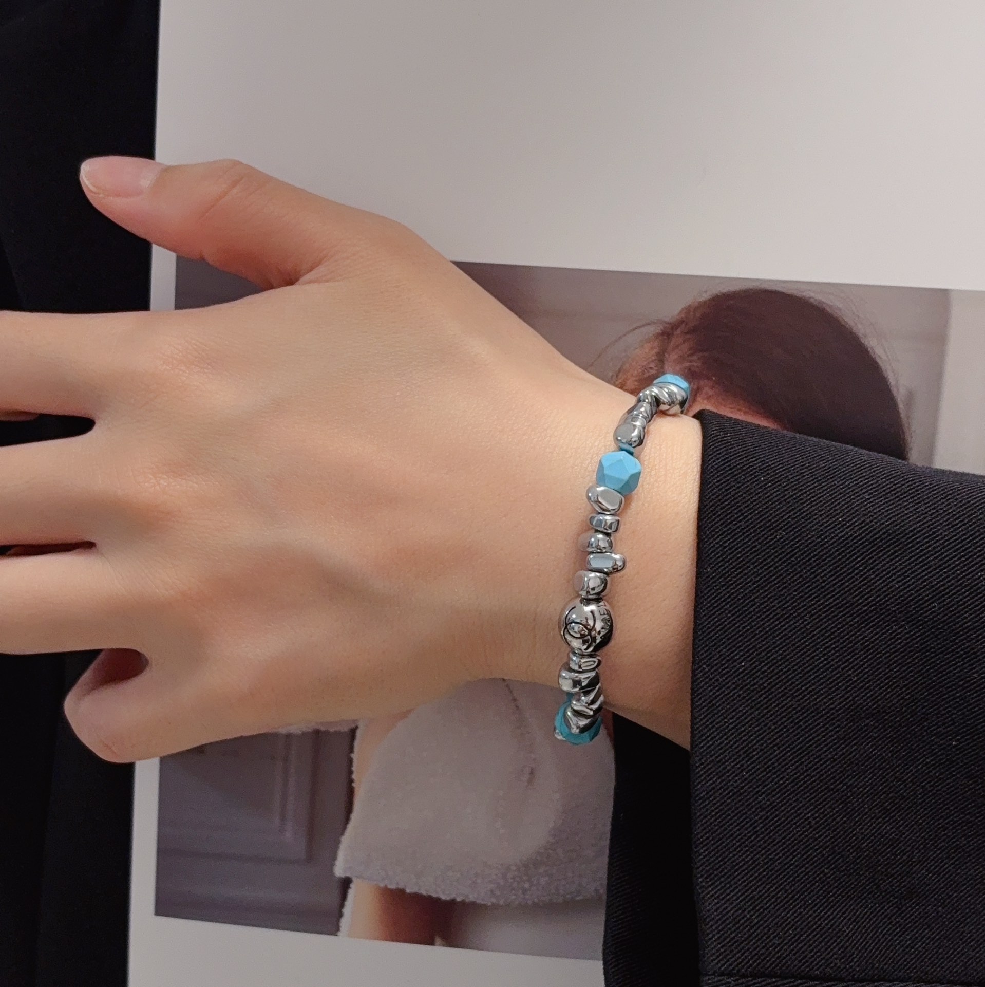 TOP CHANEL CC Turquoise Bracelet - Silver