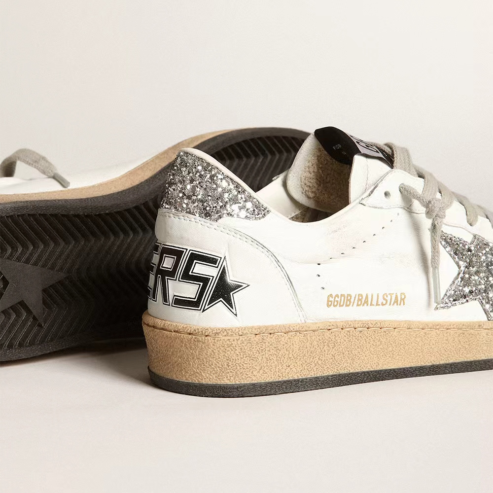 Golden Goose Ball Star nappa with white star and glitter heel tab (Replica)