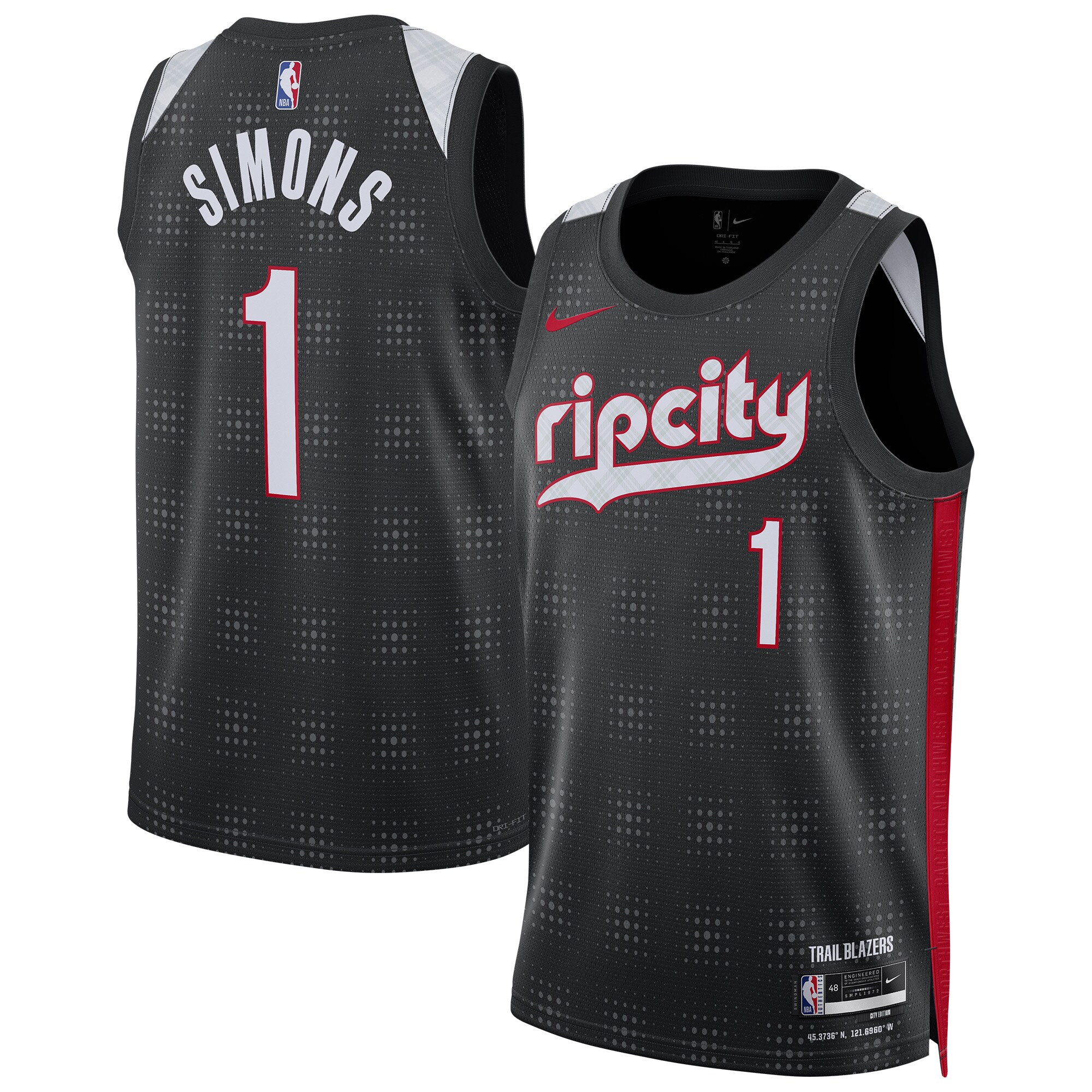 Unisex Portland Trail Blazers Anfernee Simons  Black 2024/25 Swingman Jersey - City Edition
