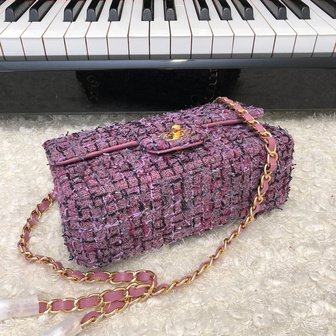 TOP CHANEL Classic Flap Bag Tweed Mini Rectangular 20cm - Purple
