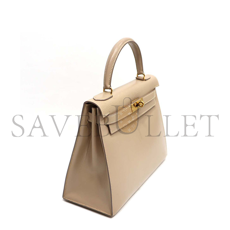 HERMÈS KELLY 28 BOX TRENCH COAT GREY GOLD BUTTONS (28*22*10cm)