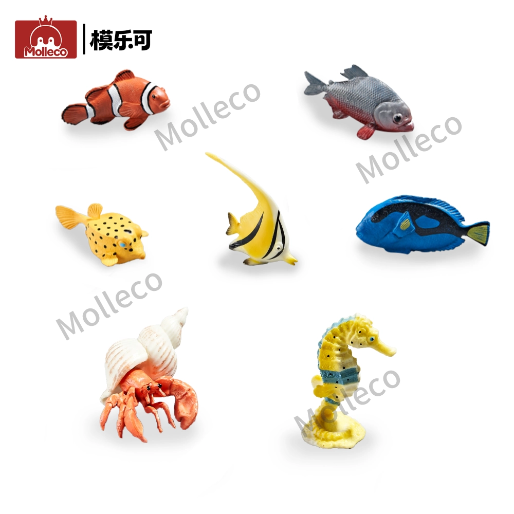 Molleco Marine Animal Figure Toys for Kids and Children Flounder+Clownfish+Hermit Crab+Piranha+Blue Fish+Kissing Fish+Seahorse CP026-1-2--3-4-5-6-7-8