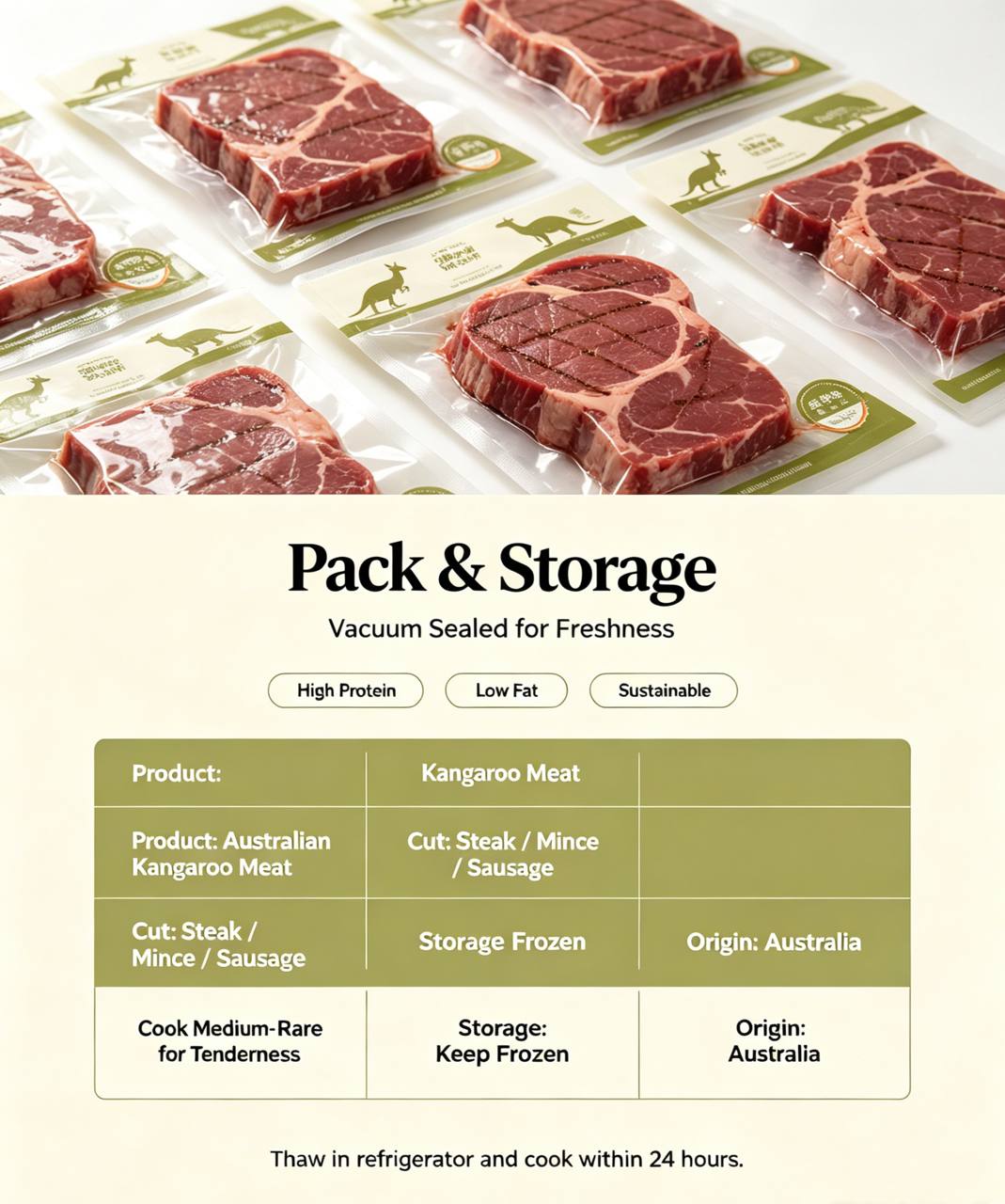 Australian Wild-Harvest Kangaroo Meat | Low Fat High Protein Premium Steak