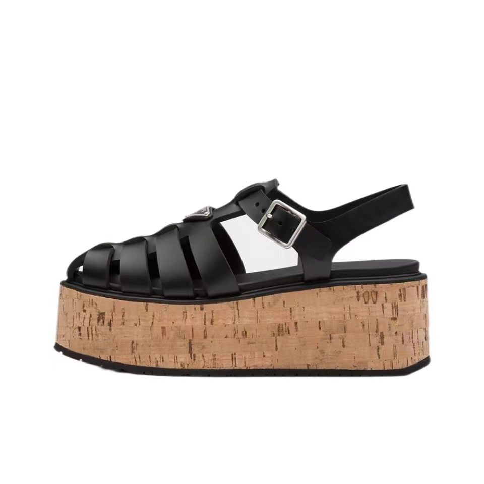 Prada   Rubber Wedge With Thick Sole Sandals Slide (Replica)
