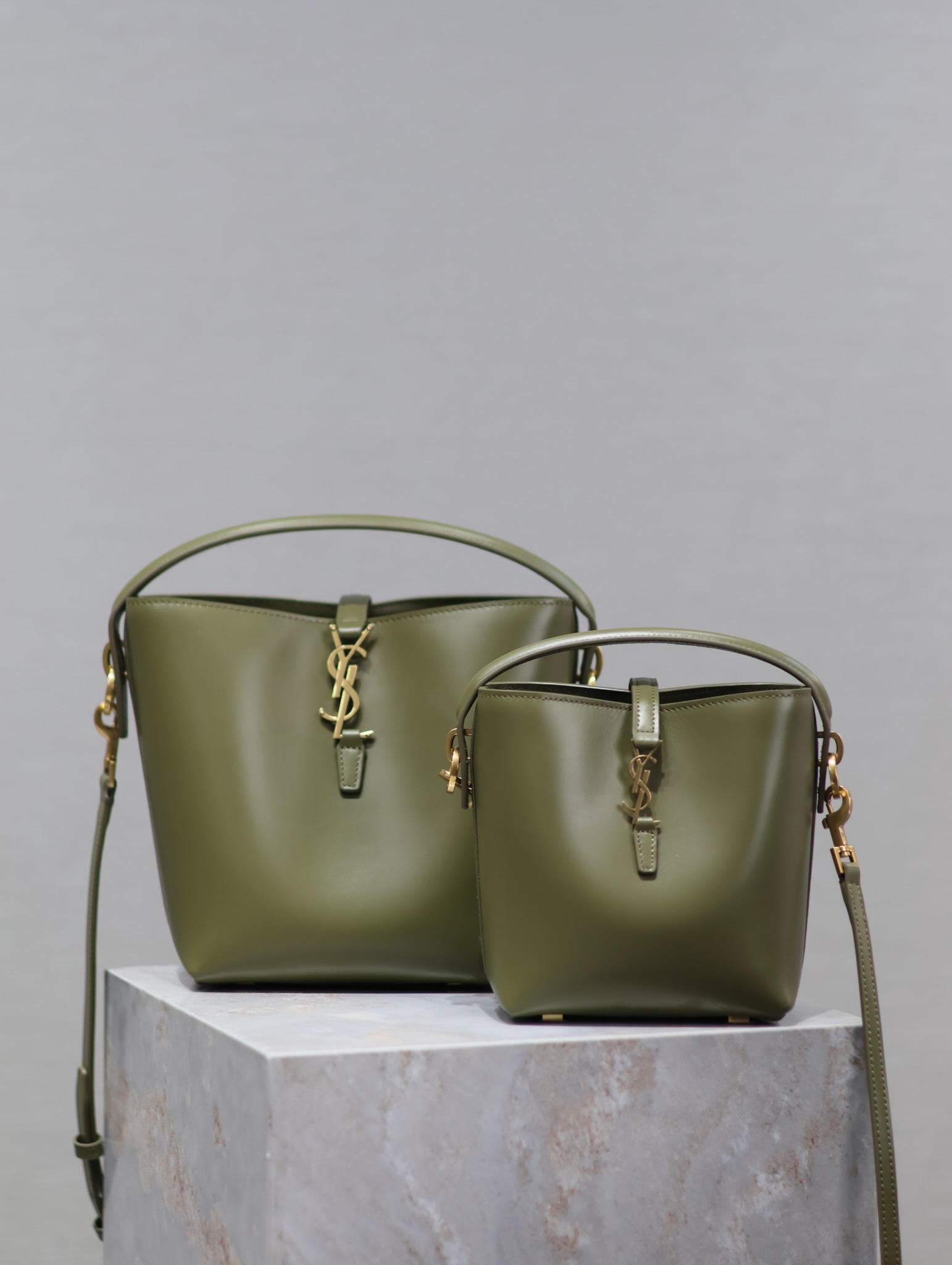 TOP Yves Saint Laurent YSL Smooth Calfskin Le 5A7  Bags - 2 Sizes - Military Green&GHW