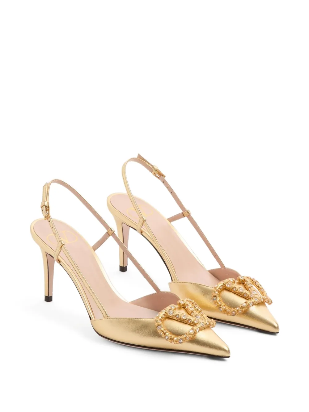 TOP VALENTINO VLOGO Signature Slingback High Heels - Gold