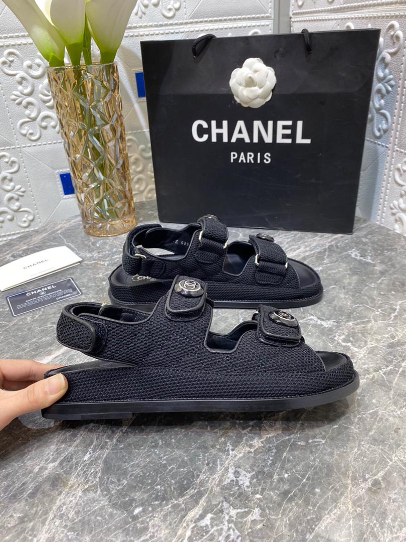 TOP CHANEL Dad Teva Fabric Sandals - Black