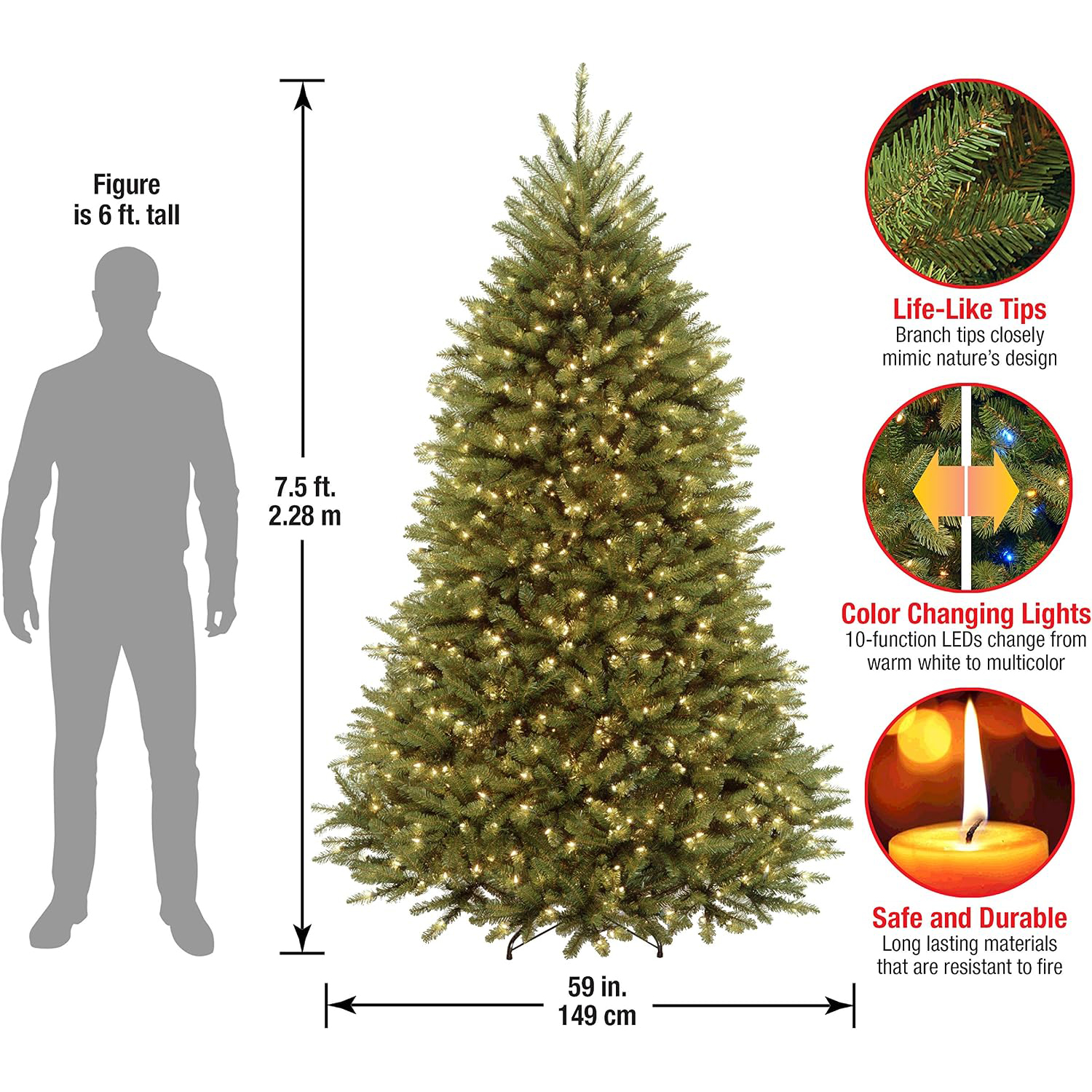 National Tree Company 7.5ft Pre-Lit Dunhill Fir Artificial Christmas Tree