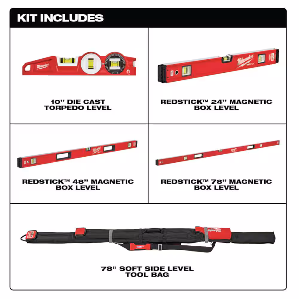 10 in. /24 in. /48 in. /78 in. REDSTICK Magnetic Box and Torpedo Level Set