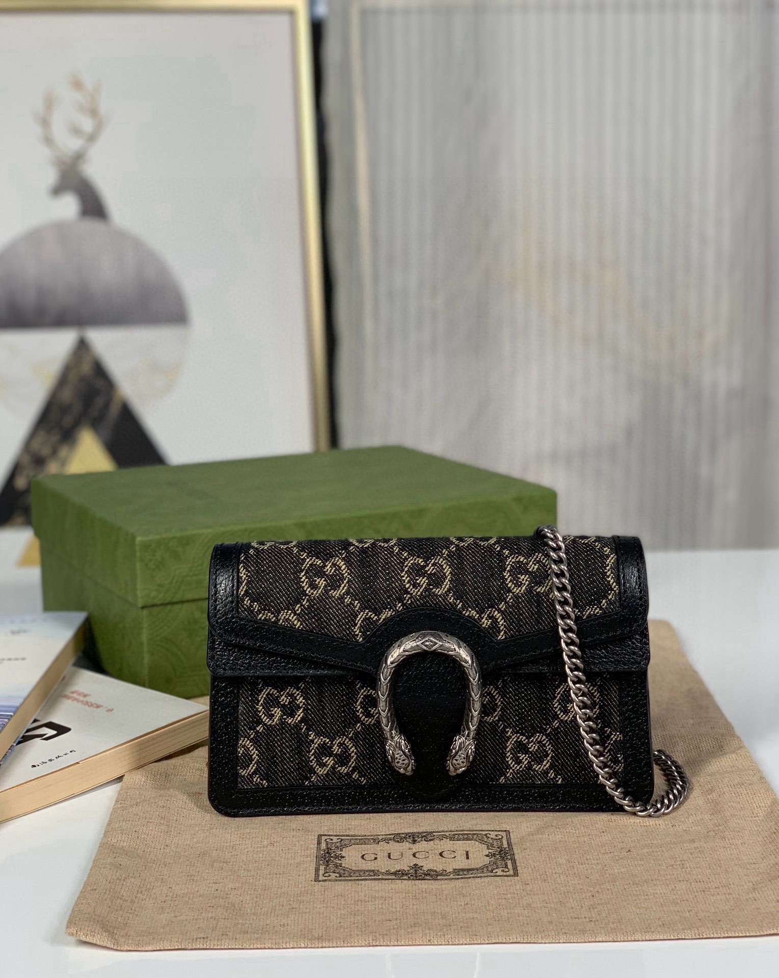 TOP GUCCI Dionysus Bag Mini Chain Bag 16.5x10x4cm - Black