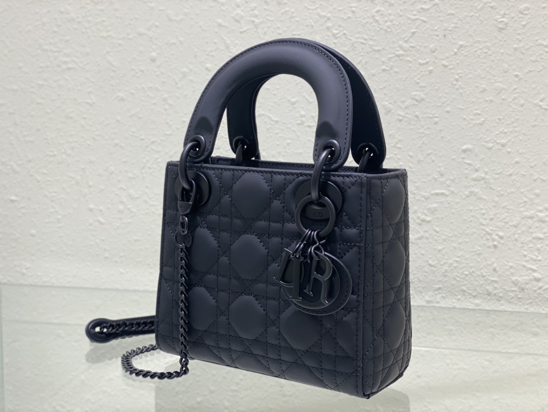 TOP Christian Dior Lady Christian Dior Matte Cowhide Bag 17*7.5*14 cm - Matte Black