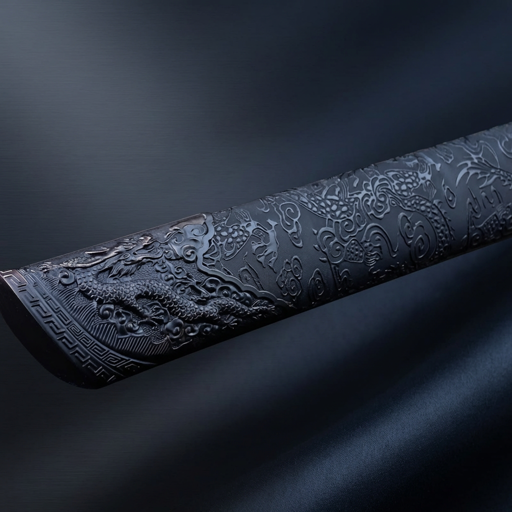 Handmade Unsharpened Black Dragon Tang Dao - Adult Decorative Collectible Prop (Non-Functional Weapon)