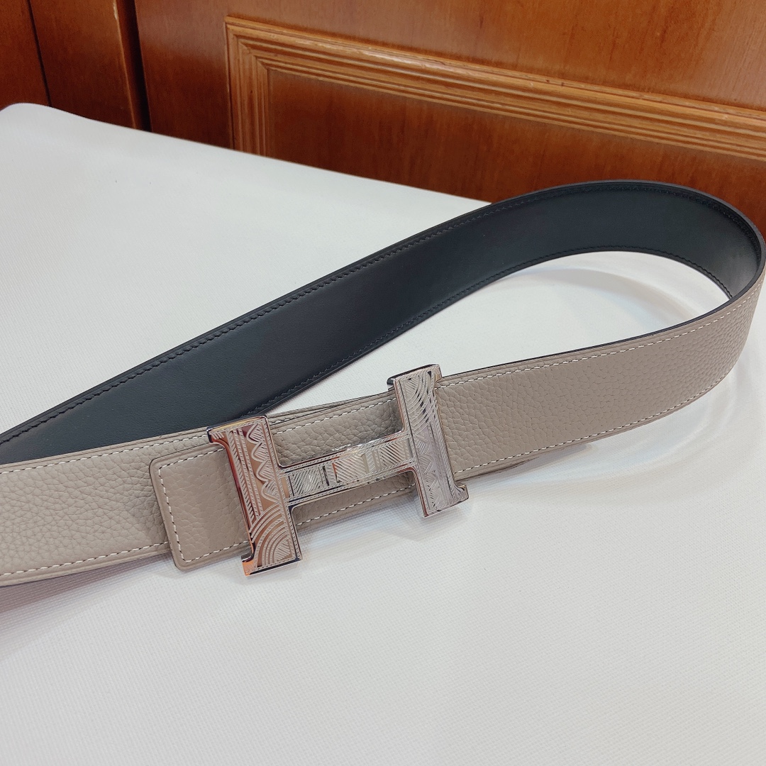 TOP HERMES 3.8cm Reversible Waist Belt - Gray