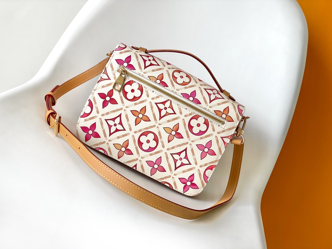 TOP Louis Vuitton LV Monogram Leather Pochette Metis Bag 25x19x7cm - Beige & Pink