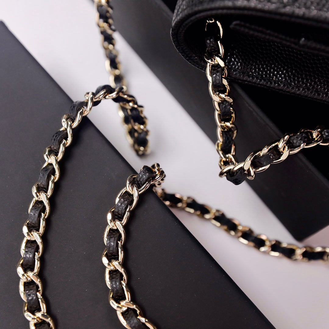 TOP CHANEL WOC Bag Quilt Caviar Bling Bling Logo - Black