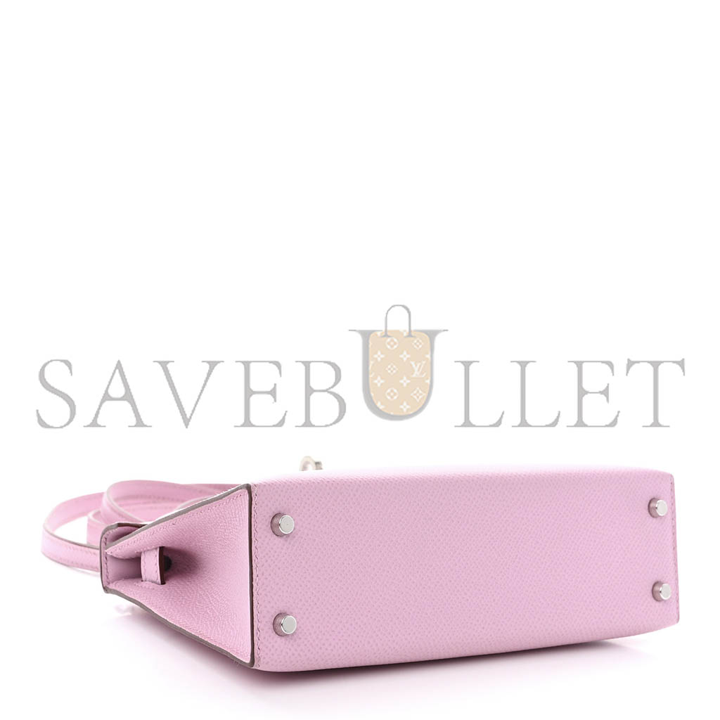 HERMÈS EPSOM MINI KELLY LL CHERRY BLOSSOM PINK SILVER BUCKLE (19*12*5.5cm) 1469007