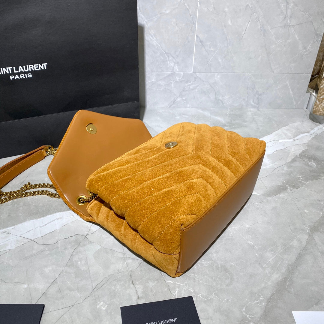 TOP Yves Saint Laurent YSL Loulou Suede Bag Small 20cm - Brown
