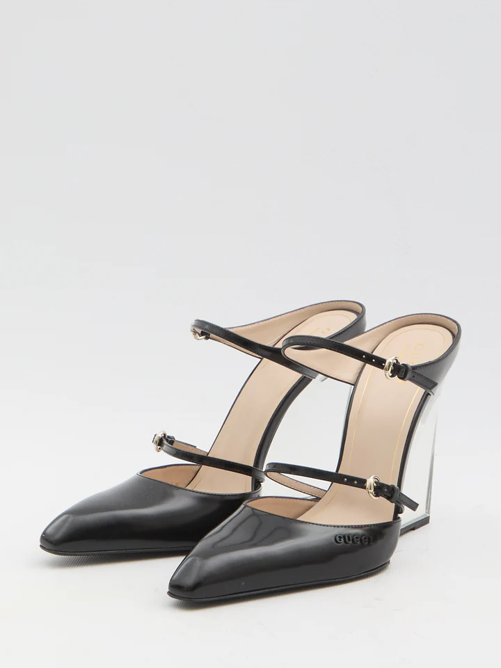 TOP GUCCI Mules With Transparent Wedge Heel - Black