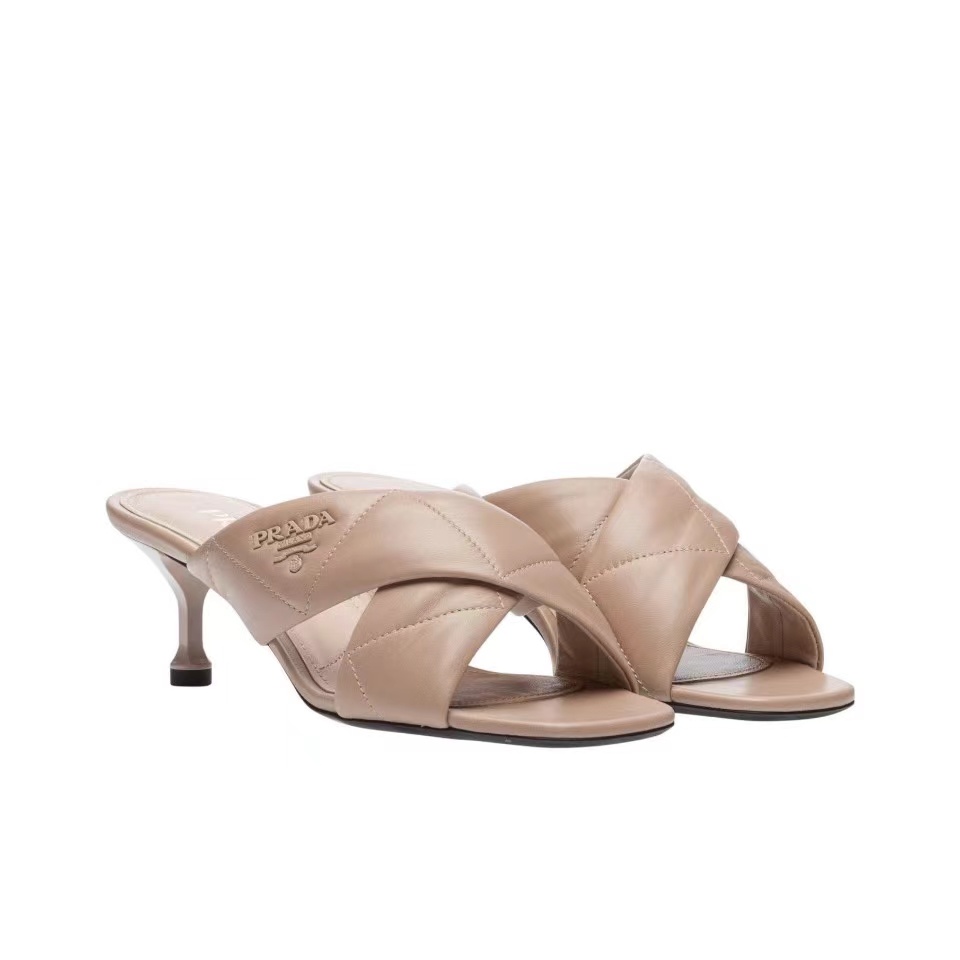 Prada  Leather Simple And Noble 6.5CM Slide Sandal (Replica)