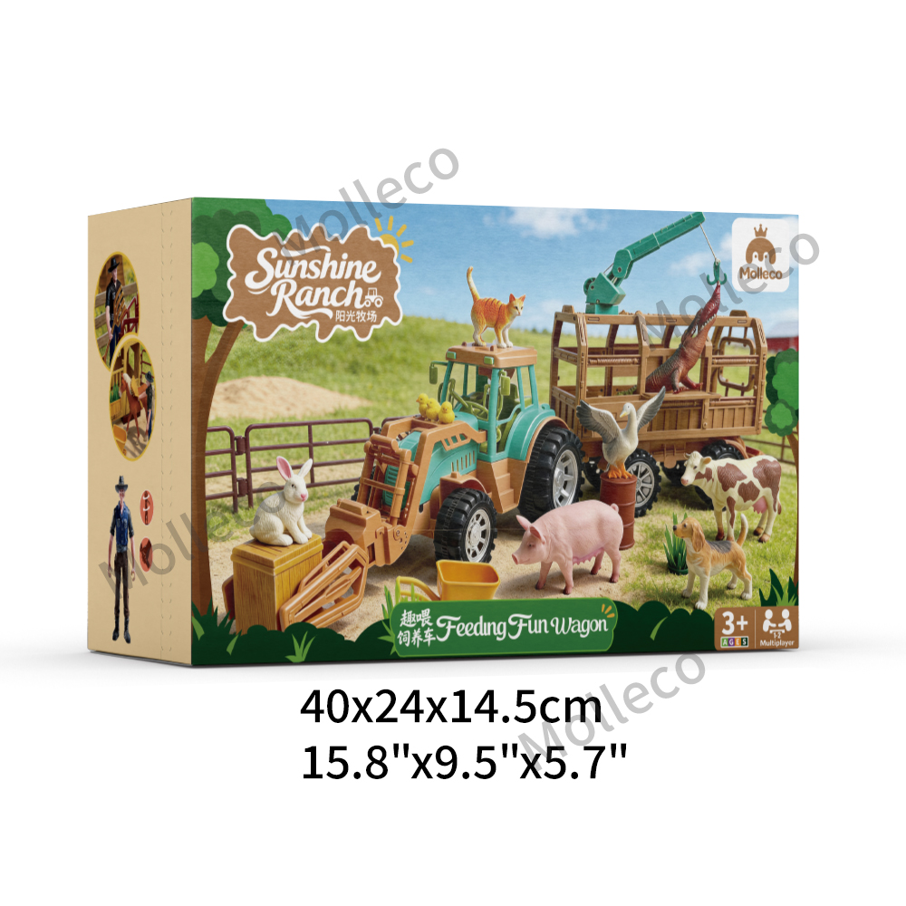 Molleco Animal Figure Toy Set for Kids and Children ST077 16 Animals + Farmer + Animal Car + Props