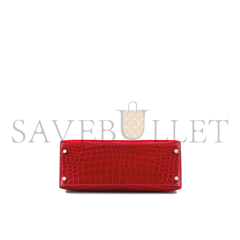 HERMÈS SHINY CHINESE RED ALLIGATOR KELLY 28 WITH GOLD HARDWARE (28*22*10cm)