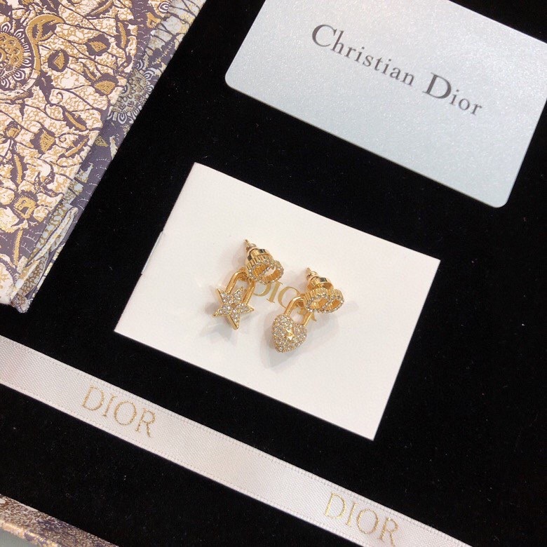 TOP Christian Dior Lock Heart Diamond earrings - Gold