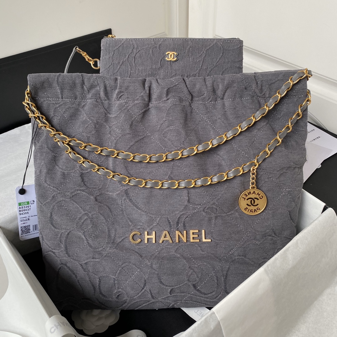 TOP CHANEL 22 Shopping Bag 35x37x7cm/39×42×8cm - Grey