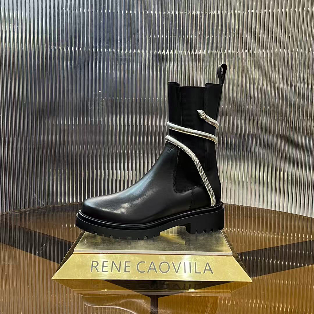 Rene Caovolla Juniper Black And Silver Biker Boots (Replica)