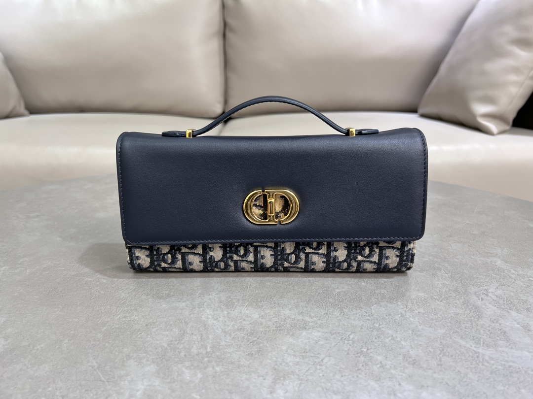 TOP Christian Dior Miss Caro Top Handle Bag Sheepskin 24x12x4cm - Navy Blue