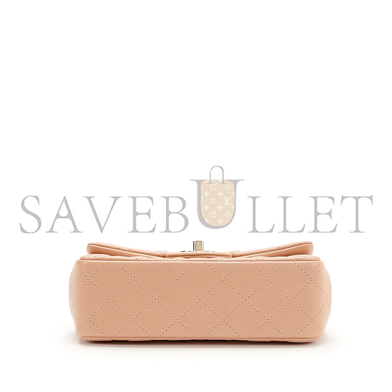 CHANEL LIGHT BEIGE QUILTED LAMBSKIN RECTANGULAR MINI CLASSIC FLAP GOLD HARDWAR AS1116 (20*12*6cm)
