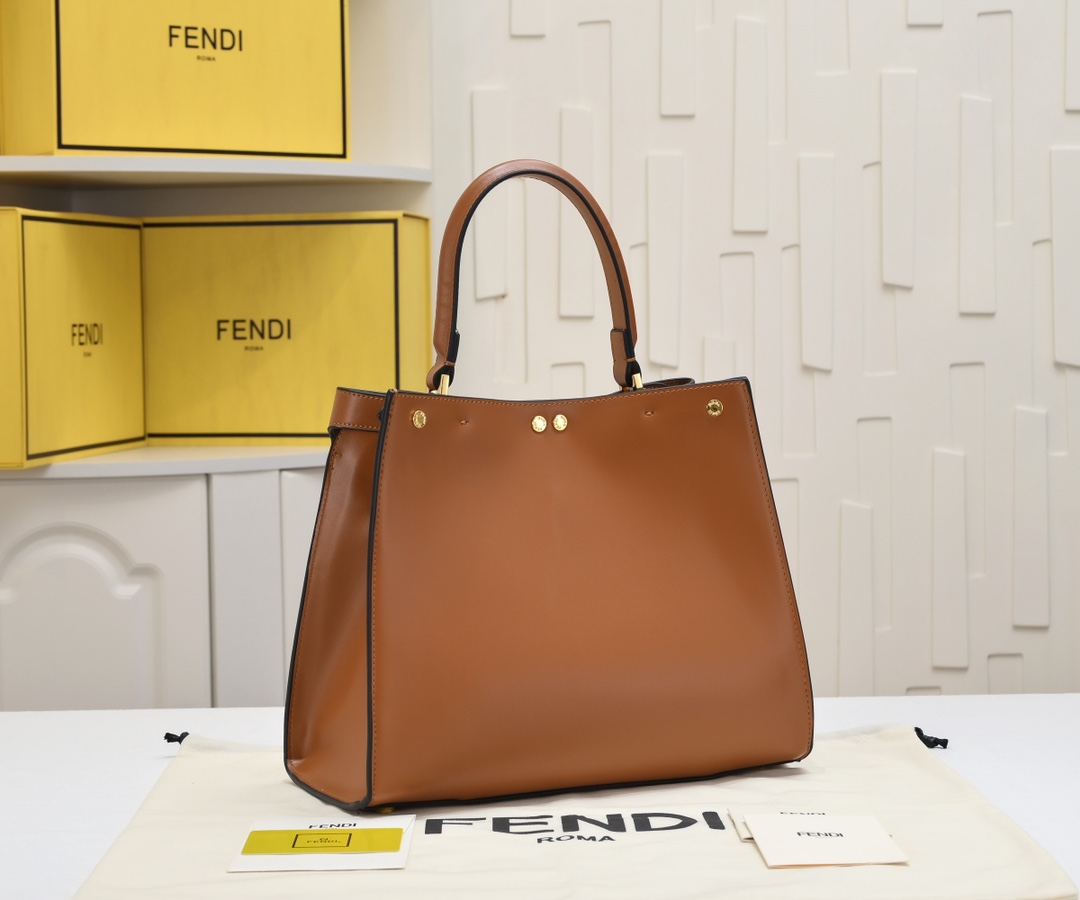 TOP FENDI Peekaboo X-Lite Tote Bag 30cm  -Brown