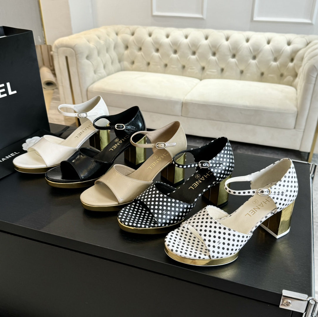 TOP CHANEL High Heel Sandals with Metal Block Heel  - 5 Color
