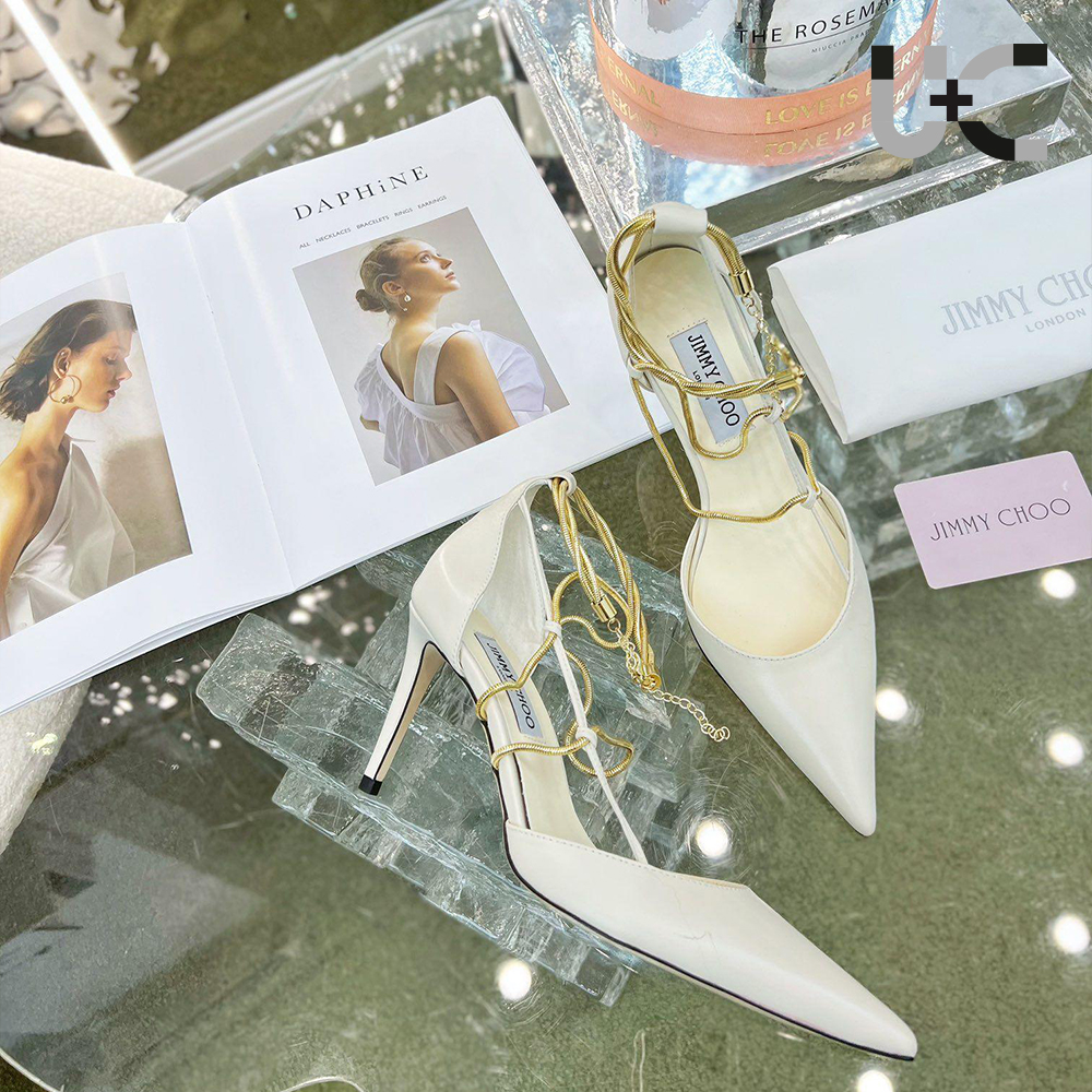 Jimmy Choo Sheepskin Spaghetti Strap Chain  Heels (Replica)