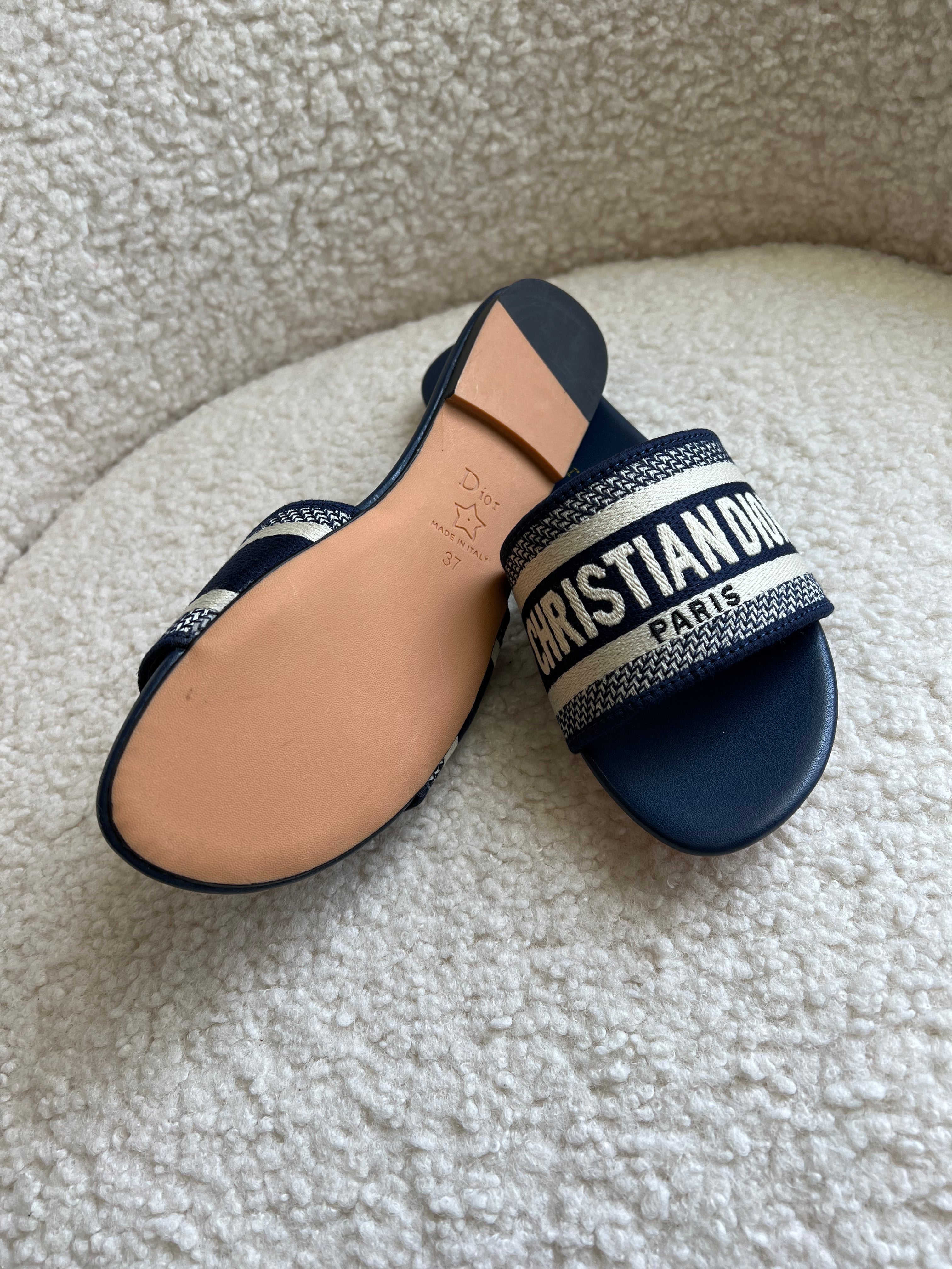 TOP Christian Dior D-Way Slides - Navy Blue