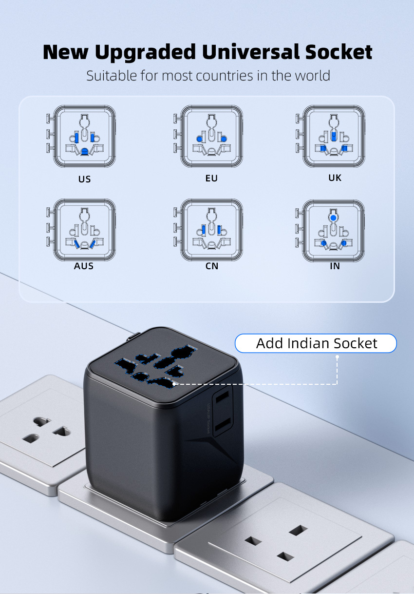 Travel Wall Charger Small Plug Universal International Adapter Usb Wall Charger Adapter Travel Power Adapter 2AC Travel Socket for Home Use