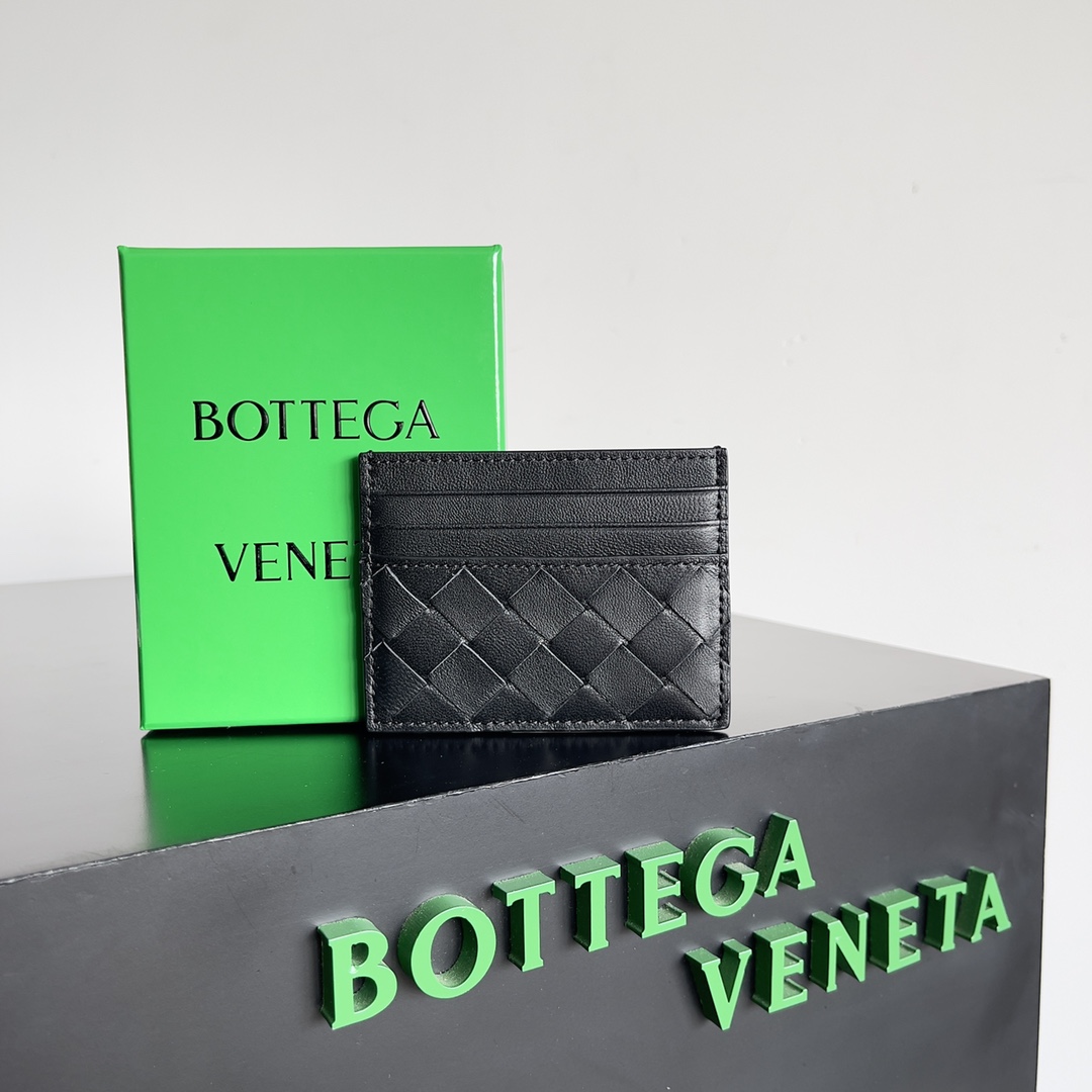 TOP Bottega Veneta BV Cowhide Card Holder - Black