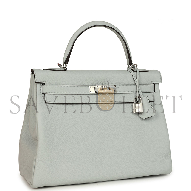 HERMÈS MASTER KELLY RETOURNE 32 BLEU PALE CLEMENCE PALLADIUM HARDWARE (32*23*12cm)