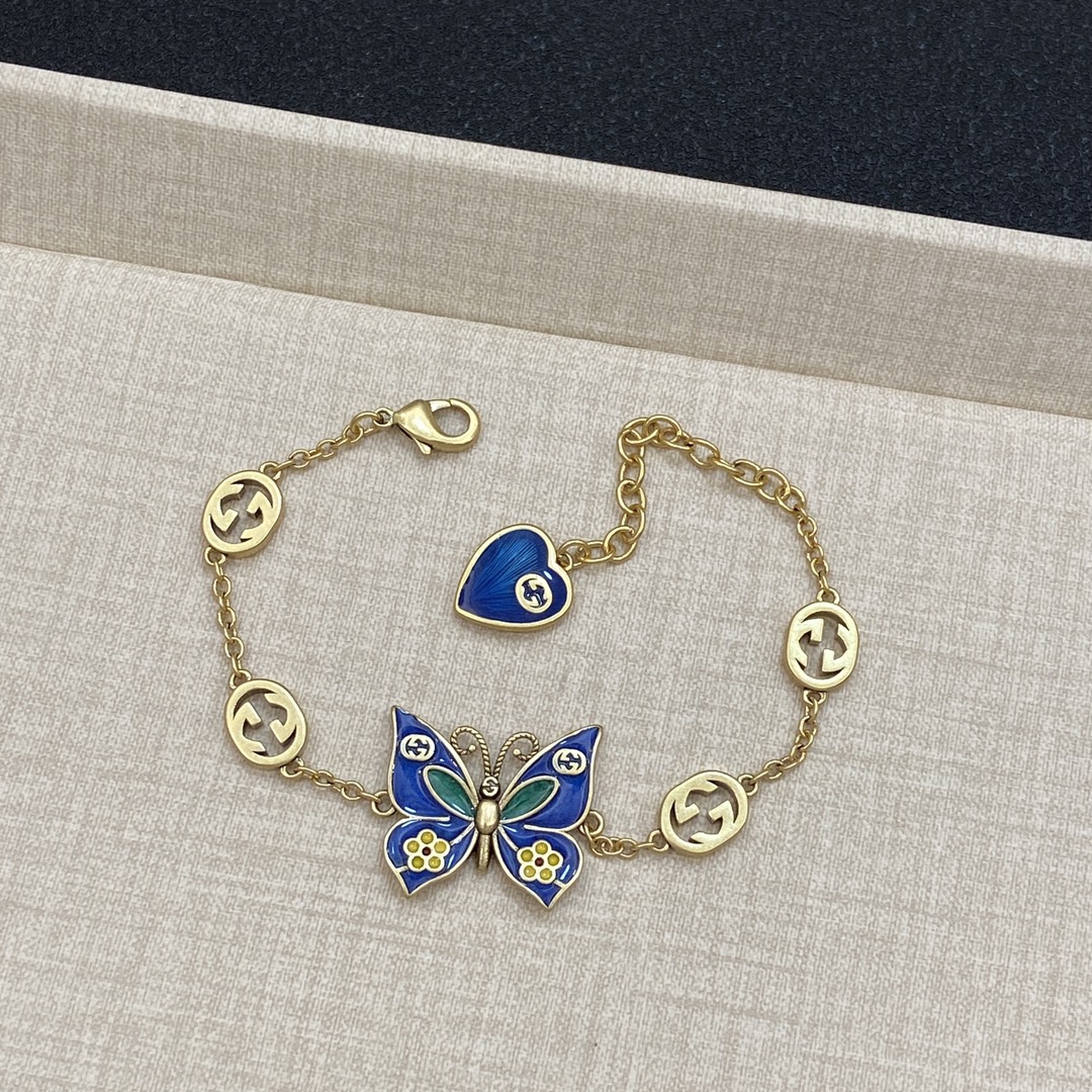 TOP GUCCI Butterfly Bracelet and Necklace - Gold
