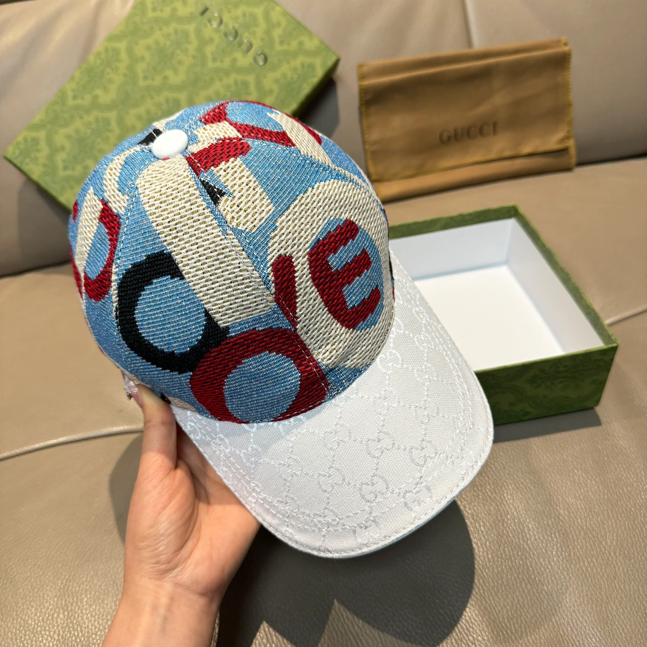 AAACAT Letter Jacquard Spliced Baseball Cap Curved Brim Adjustable Casual Sun Hat Unisex