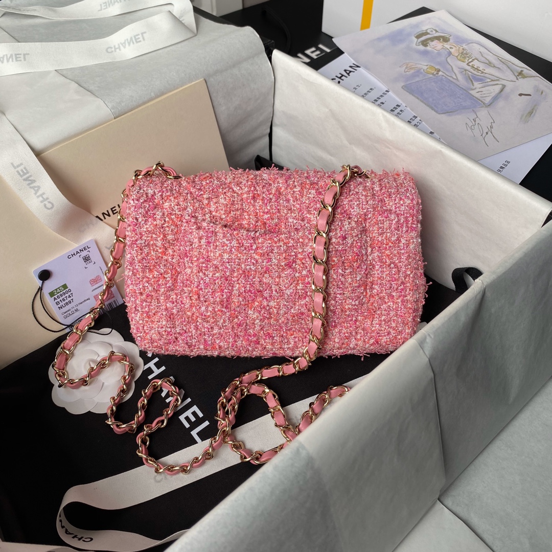 TOP CHANEL Classic Flap Bag Woolen 20cm/25cm - Pink&GHW