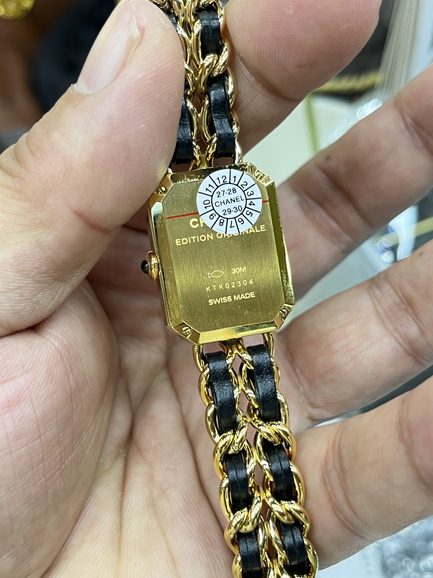 CHANEL Premiere Ladies Watch, Gold Case, Interwoven Leather & Metal Chain Bracelet Wristwatch