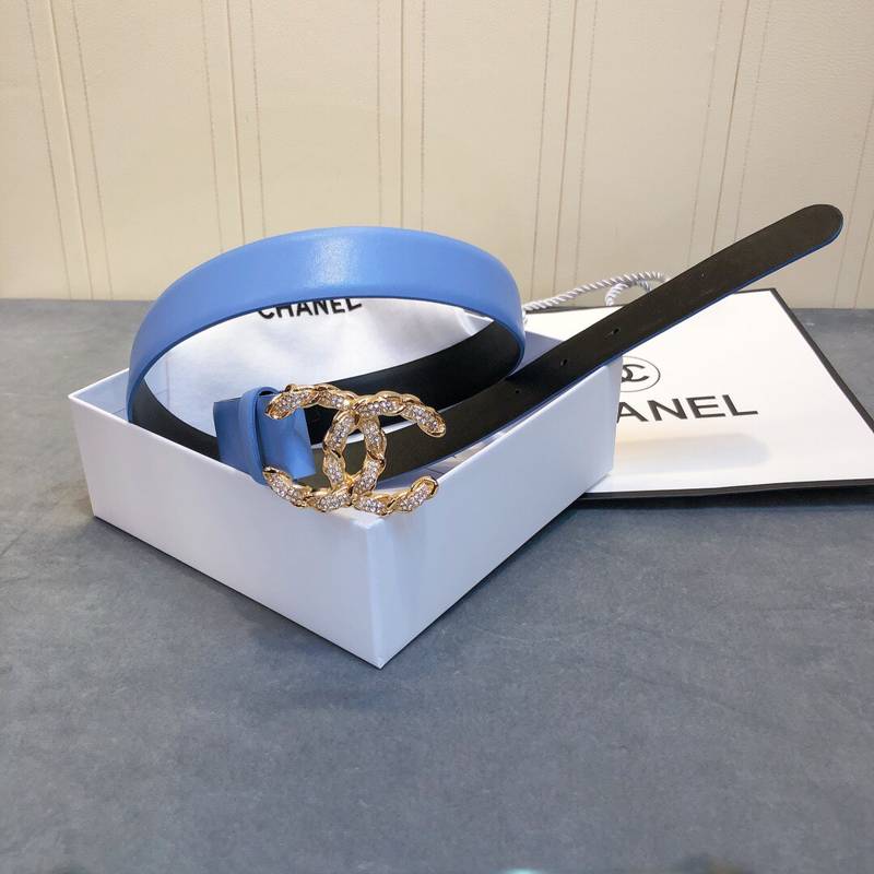 Chanel Belt With Double C Buckle Blue Women Belt 30MM