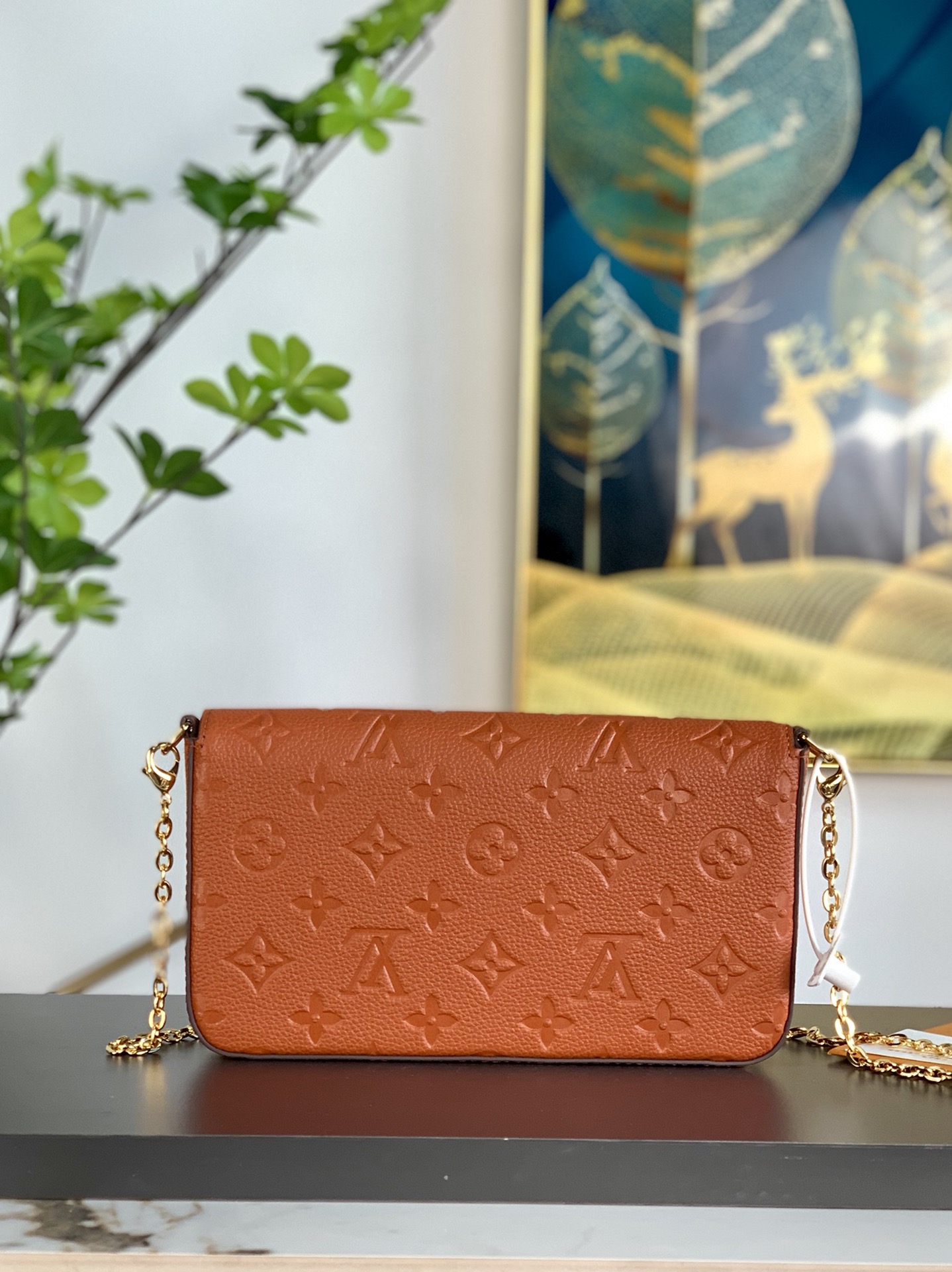 TOP Louis Vuitton LV Pochette Félicie Bag Monogram Empreinte Leather 21X12X3cm - Brown