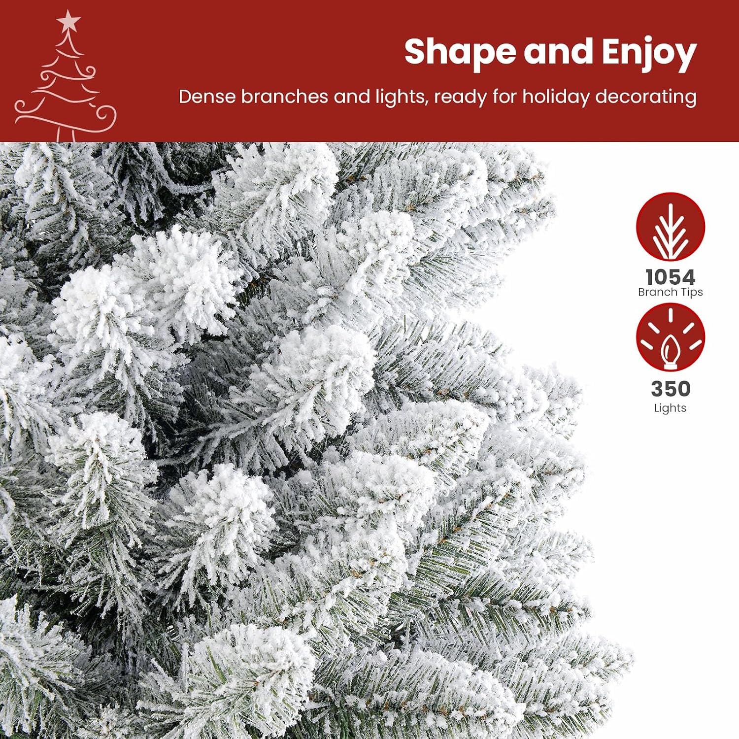 SHareconn 9ft Snow Flocked Spruce Pre-lit Artificial Christmas Tree, White