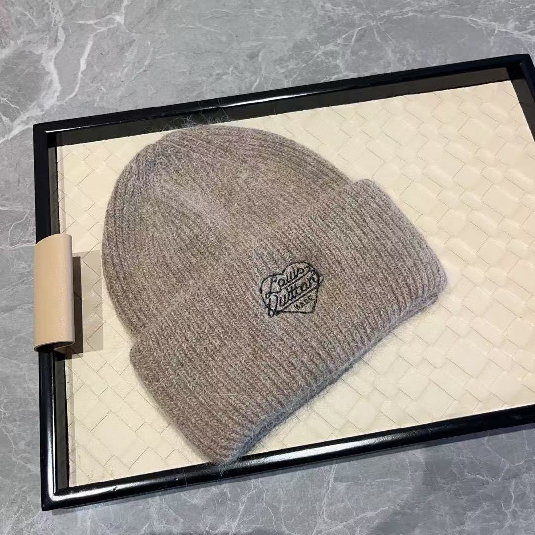 Louis Vuitton Heart Embroidery Cuffed Knit Beanie, Unisex Mohair Warm Winter Hat