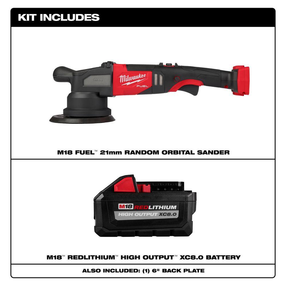 M18 FUEL18V Lithium-Ion Brushless Cordless 21MM DA Polisher w/HIGH OUTPUT XC 8.0 Ah Battery