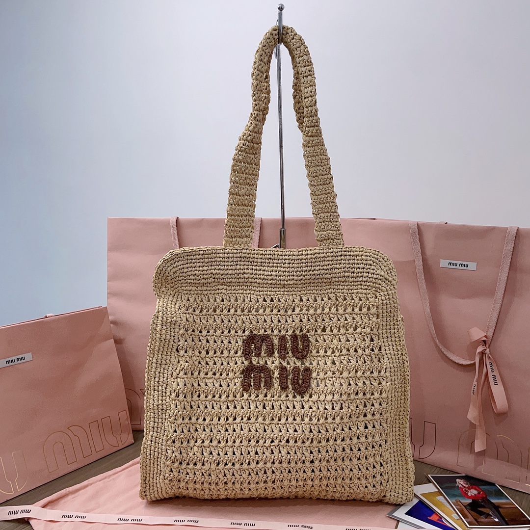 TOP Miu Miu Summer Tote Woven Bag 38.5X 40 X10cm - 3 Colour
